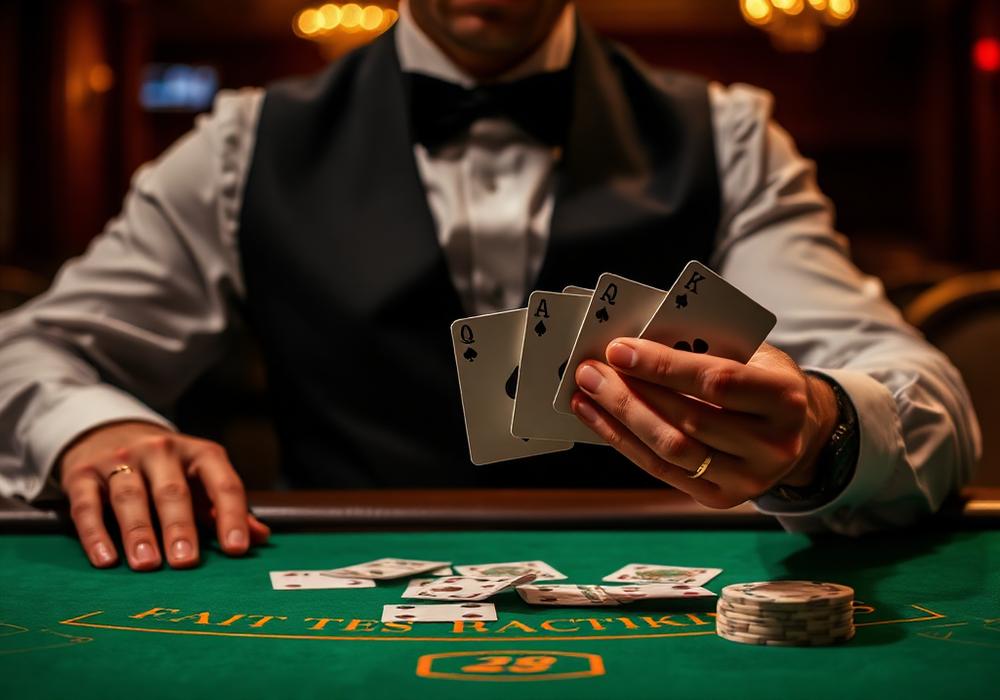 Volunteer dealer dealing blackjack at an Indianapolis casino party